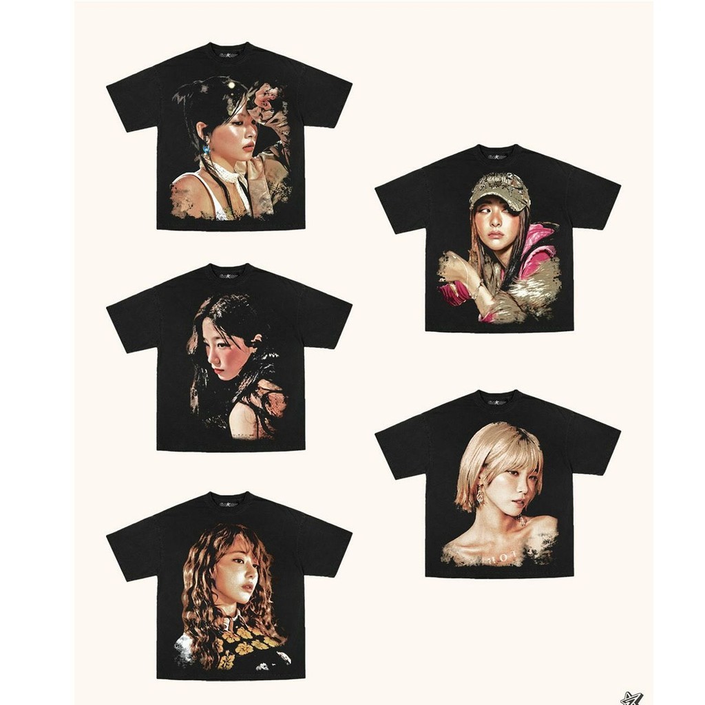 K-pop แรงบันดาลใจ Le Sserafim Sakura Kazuha ผู้หญิงฤดูร้อนผ้าฝ้ายแขนสั้นคู่ Harajuku เสื้อยืด