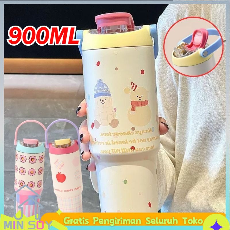 TERMOS Premium Handle Tumbler Thermos 900ml Stainless SUS 316 / With Straw Tumbler Drinking Bottle 1