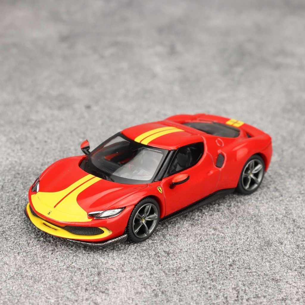 BBR 1: 64 Ferrari 296GTB Assetto Fiano Red Yellow Stripe โมเดลรถโลหะผสม