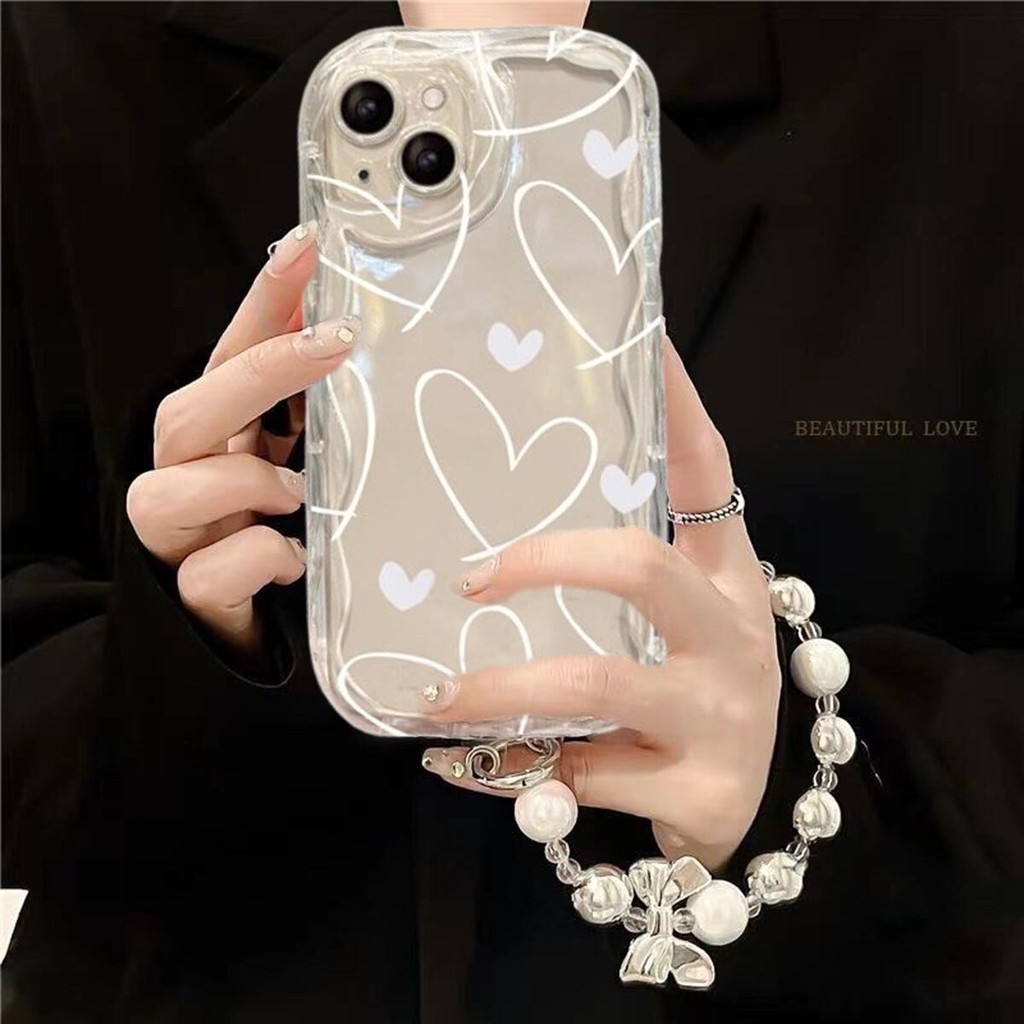 หัวใจโซ่มุกสําหรับ VOVO V50 V40 Lite V30 V3E V29 V29E V27 V27E V25 V23 V20 Pro V23E V21E V20 SE เคสโ