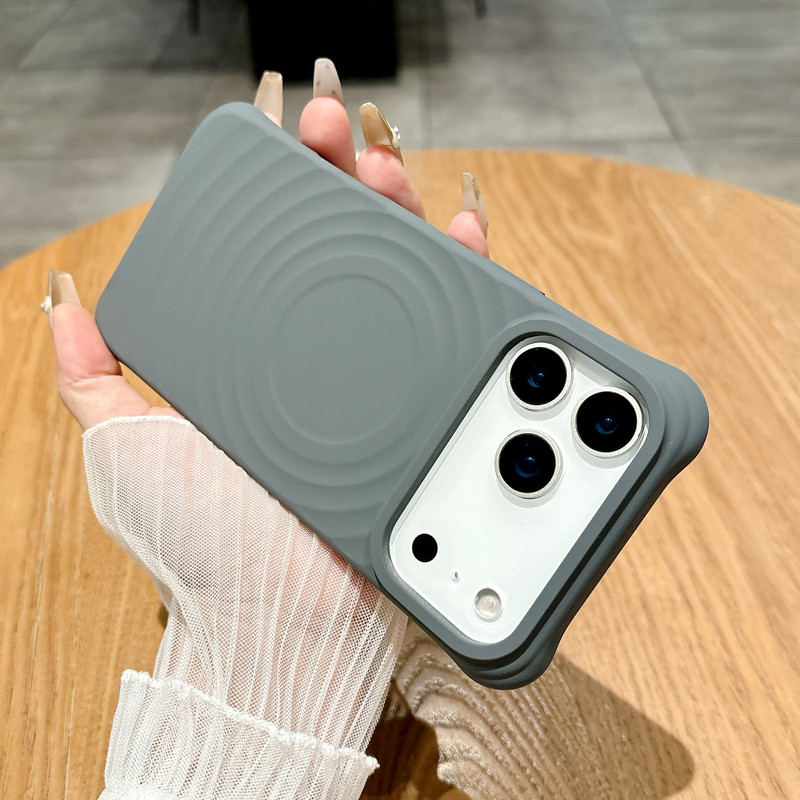 สําหรับ iPhone 17 Pro Max, 17 Air Case ELVEV รวมทุกอย่าง Ripple รูปแบบซิลิโคน Flocking ดูดฝาครอบโทรศ
