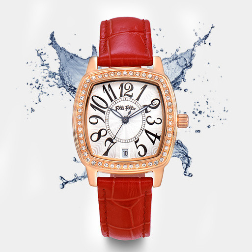 FOLLY FOLLY FOLLY หนังแท้นาฬิกาผู้หญิงนาฬิกาควอตซ์หรูหราแฟชั่นเข็มขัดเพชรนาฬิกาผู้หญิงกันน้ํา