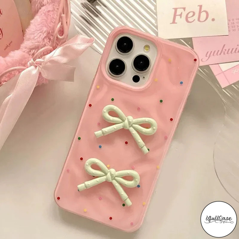 เคสไอโฟน 15 เหมาะสำหรับ IPhone 16 15 11 13 7 12  14 Pro Max XR XS X Max 7 Plus โบว์ลายจุดสีคลื่นน้ำระบาย - รูปที่ 6