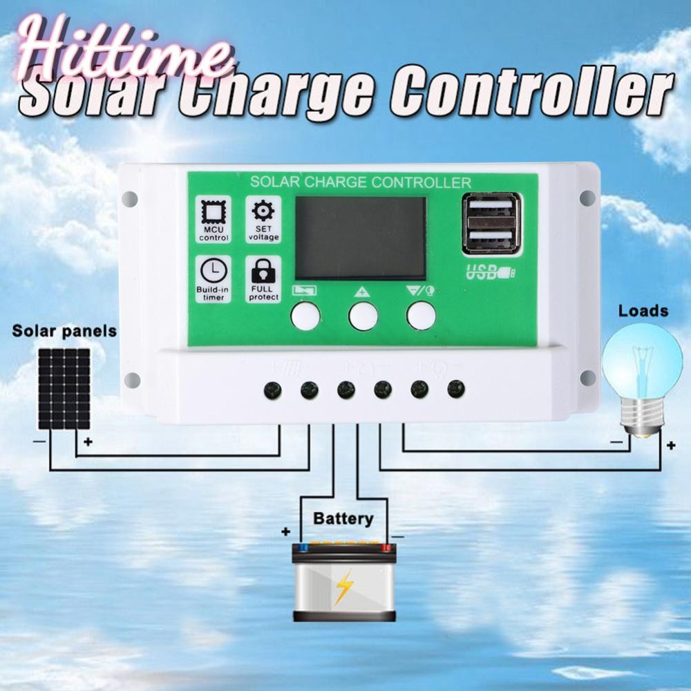 HITTIME 10A/20A/30A 12V 24V Solar Charge Controller แบตเตอรี่ลิเธียมจอแสดงผล LCD PWM r Dual USB แผงโ