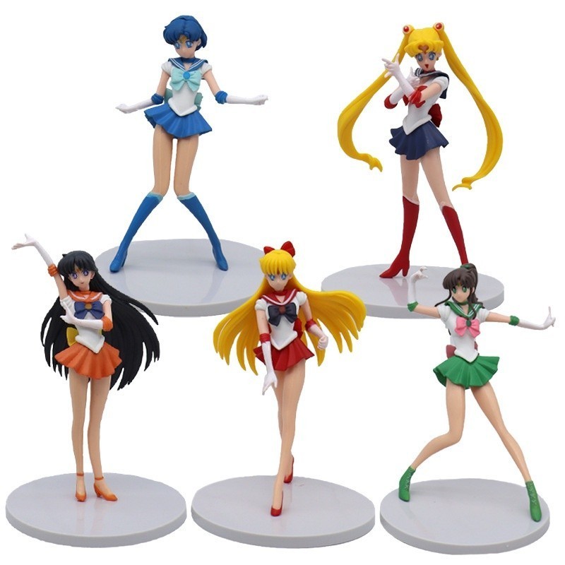 5pcs Sailor Moon อะนิเมะตัวเลขการกระทํา Tsukino Usagi Hino Rei Mizuno Ami PVC รุ่น Figurine Collecti