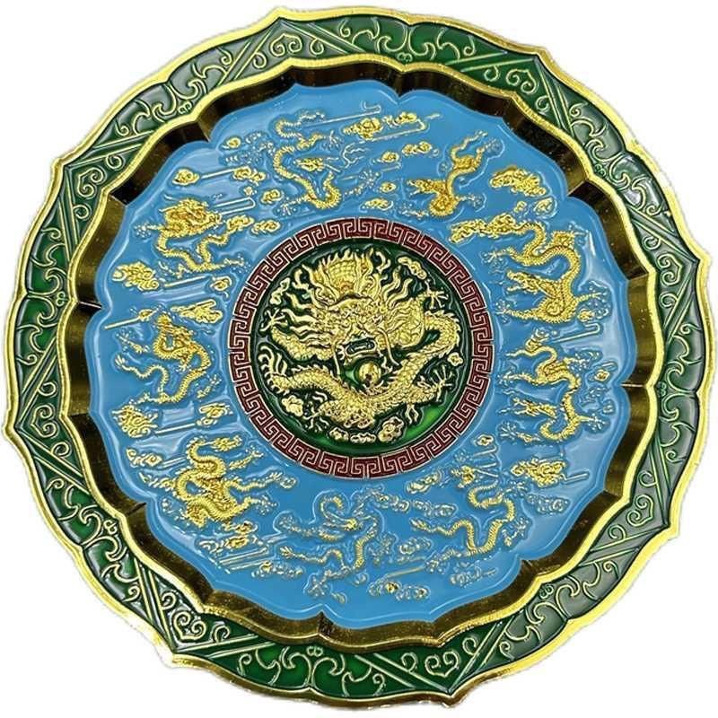 โบราณ Copperware Retro Daqing Kowloon Silver-Plated แผ่นตกแต่งบ้าน Cloisonne Kowloon แผ่นวงเล็บ 9.13