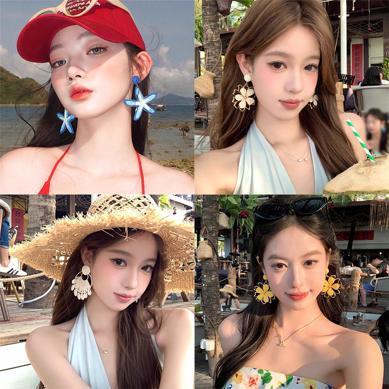 ต่างหู มีหลายสี เกาหลี earrings หลากหลายสไตล์ เครื่องประดับแฟชั่นผู้หญิง สไตล์รีสอร์ท