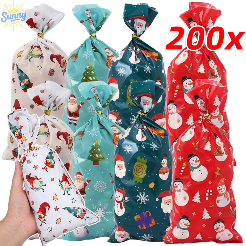 50/100/200 ชิ้น Cristmas คุกกี้ขนมกระเป๋า / Santa Claus Snowman ของขวัญพิมพ์ถุงบรรจุ