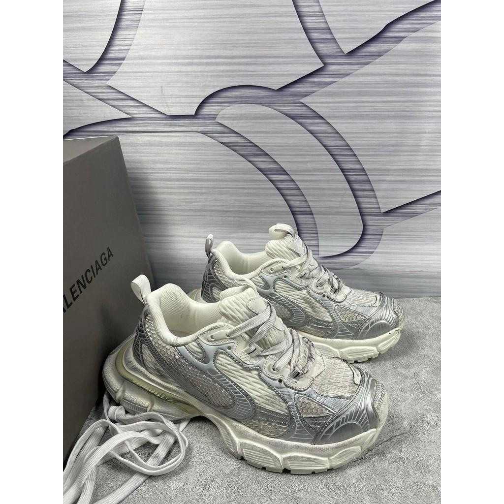 138 จัดส่งฟรี Blenciaga Blenciaga 3XL Mesh Lace-Up Daddy Shoes Silver Size Number 36-44