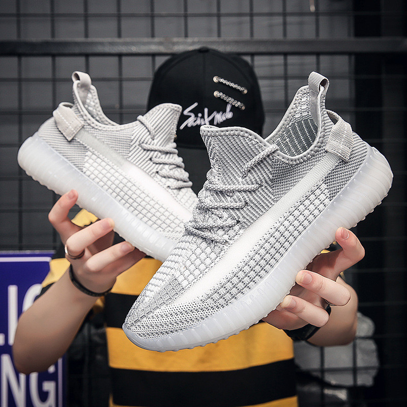 HL7 ฤดูใบไม้ผลิรองเท้าผู้ชายลําลองมะพร้าวบินถัก 350v2 Jelly Sole กีฬาตาข่ายระบายอากาศรองเท้าวิ่ง