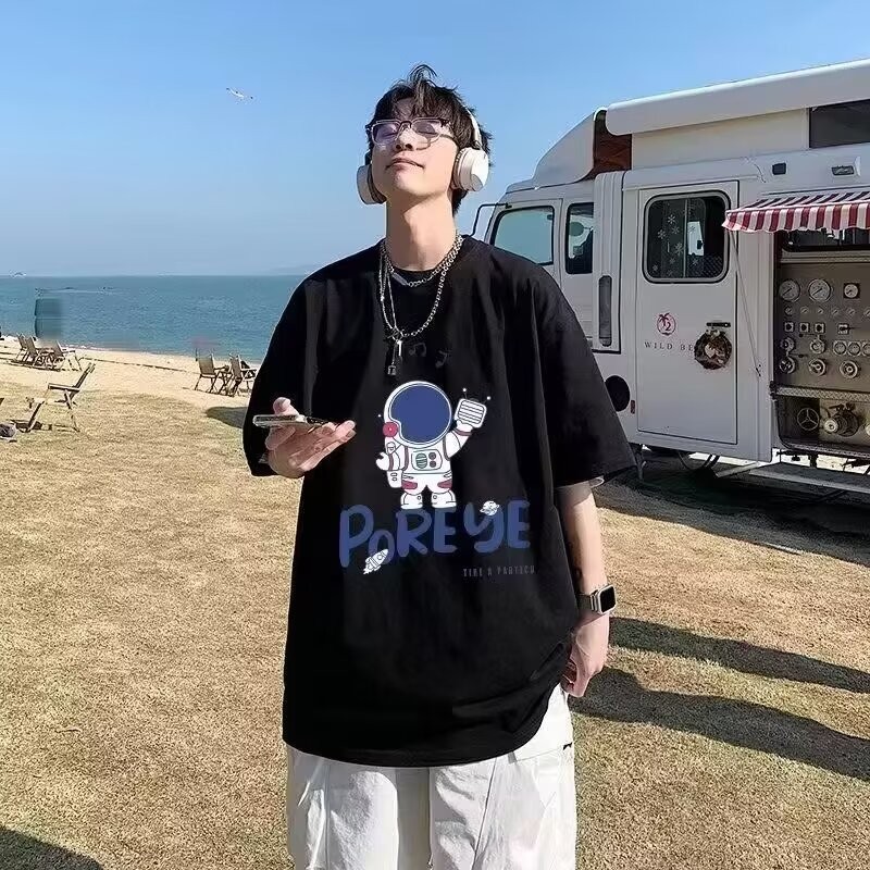 2024 เสื้อยืดแขนสั้นด้านบนฤดูร้อน Street Wear เสื้อยืดผู้ชาย 23 ครึ่งแขนหลวม ins สไตล์ใหม่ NEWnew202