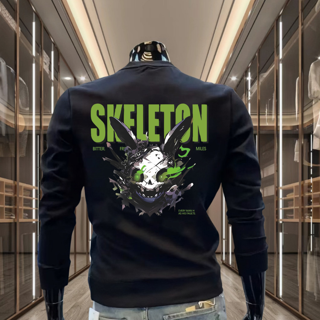 เสื้อยืดคลาสสิกแขนยาวเรียบง่าย แนวใหม่สำหรับผู้ชาย พิมพ์ลายสำหรับฤดูเย็นและหนาว คอรอบ DFL0