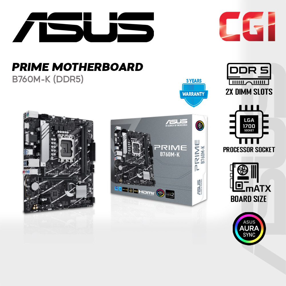 Asus Prime B760M-K-D5 DDR5 LGA 1700 PCIe 4.0 เมนบอร์ด BUNDLE โปรเซสเซอร์