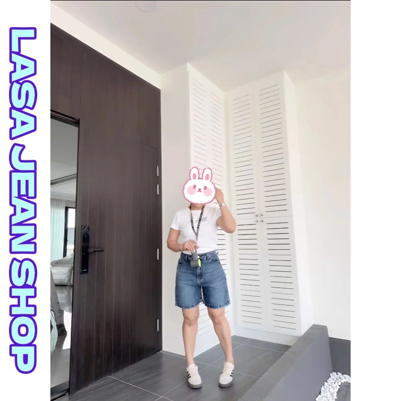 LASA กางเกงขาสั้นยีนส์เอวสูงขากว้าง สไตล์วินเทจเรียบง่ายดูผอมเพรียว สวย เหมาะสำหรับสาวรูปร่างเต็ม M-5XL - รูปที่ 3