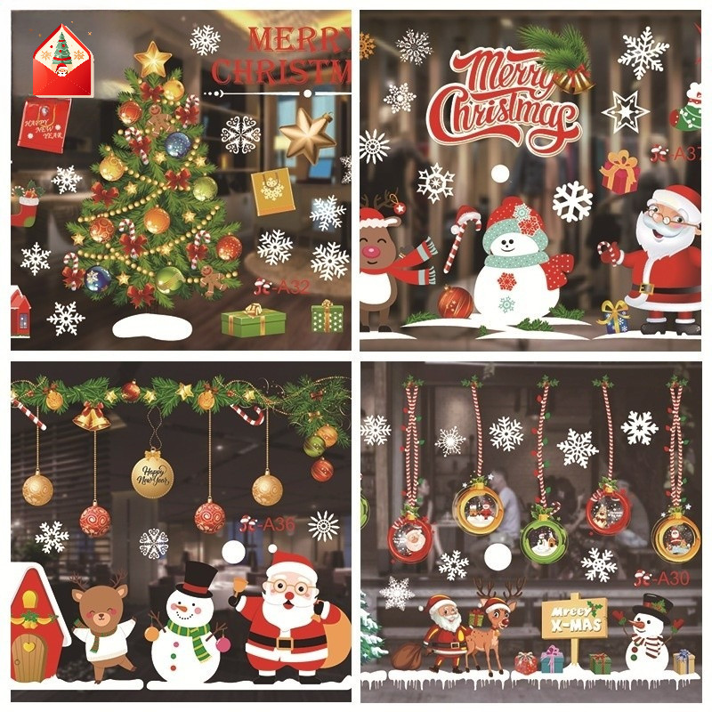 Christmas stickers สติ๊กเกอร์คริสต์มาส สติกเกอร์ติดกระจก ลายคริสต์มาส ติดกระจก ประตู หน้าต่าง ตู้โชว์ร้านค้า