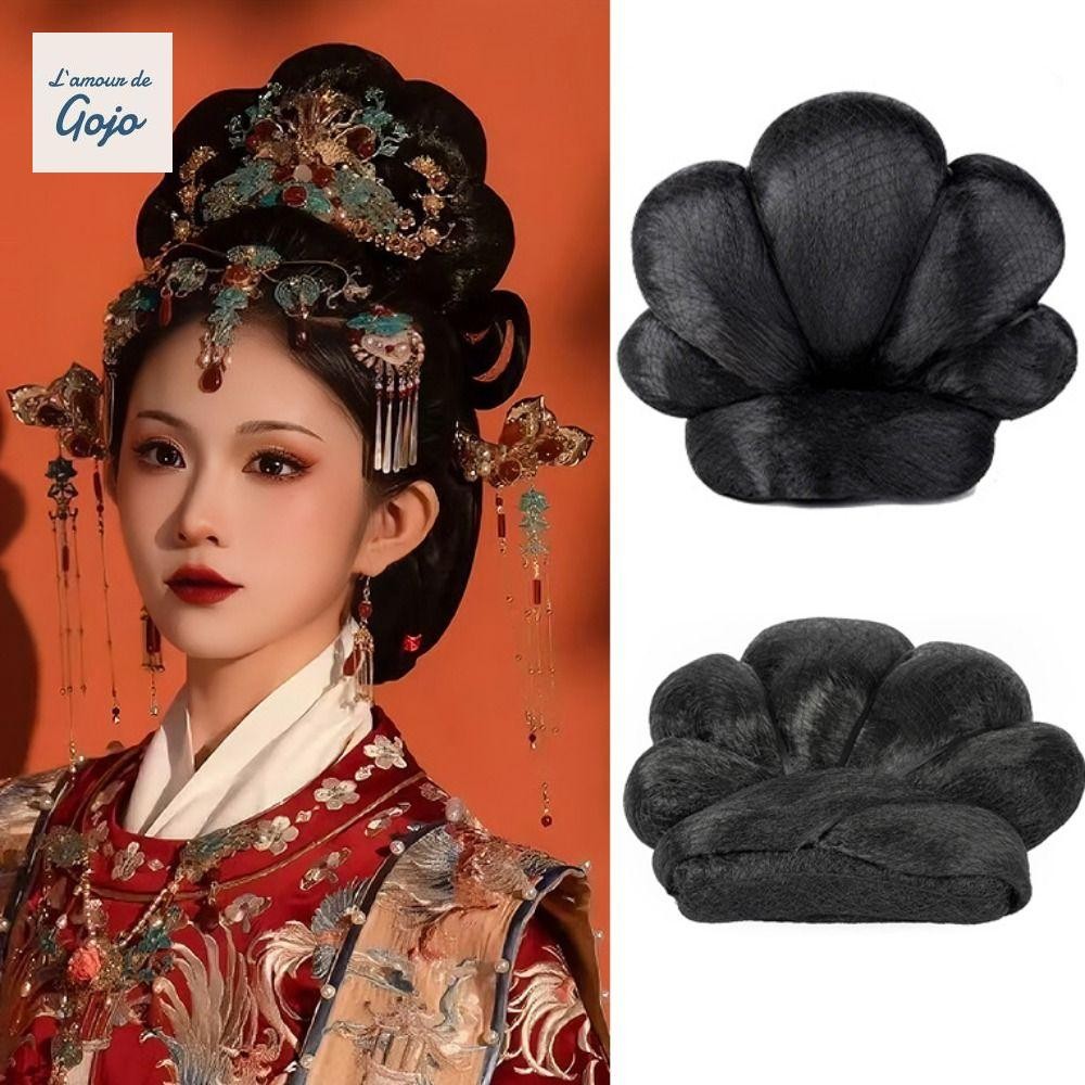 GOJO วิกผมโบราณ, ฟักทองแบบดั้งเดิม Bun Retro Hair Chignon, อุปกรณ์เสริมเต้นรําวิกผมกระเป๋าผมขี้เกียจ