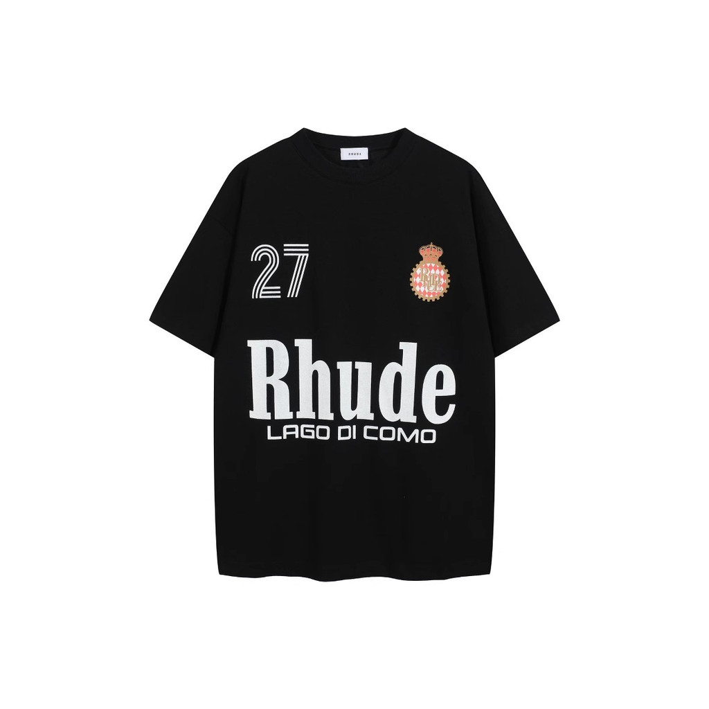 Y844 RHUDE Vintage Logo Letter Print Short Sleeve High Street Loose Casual Unisex Trendy T Summer T-