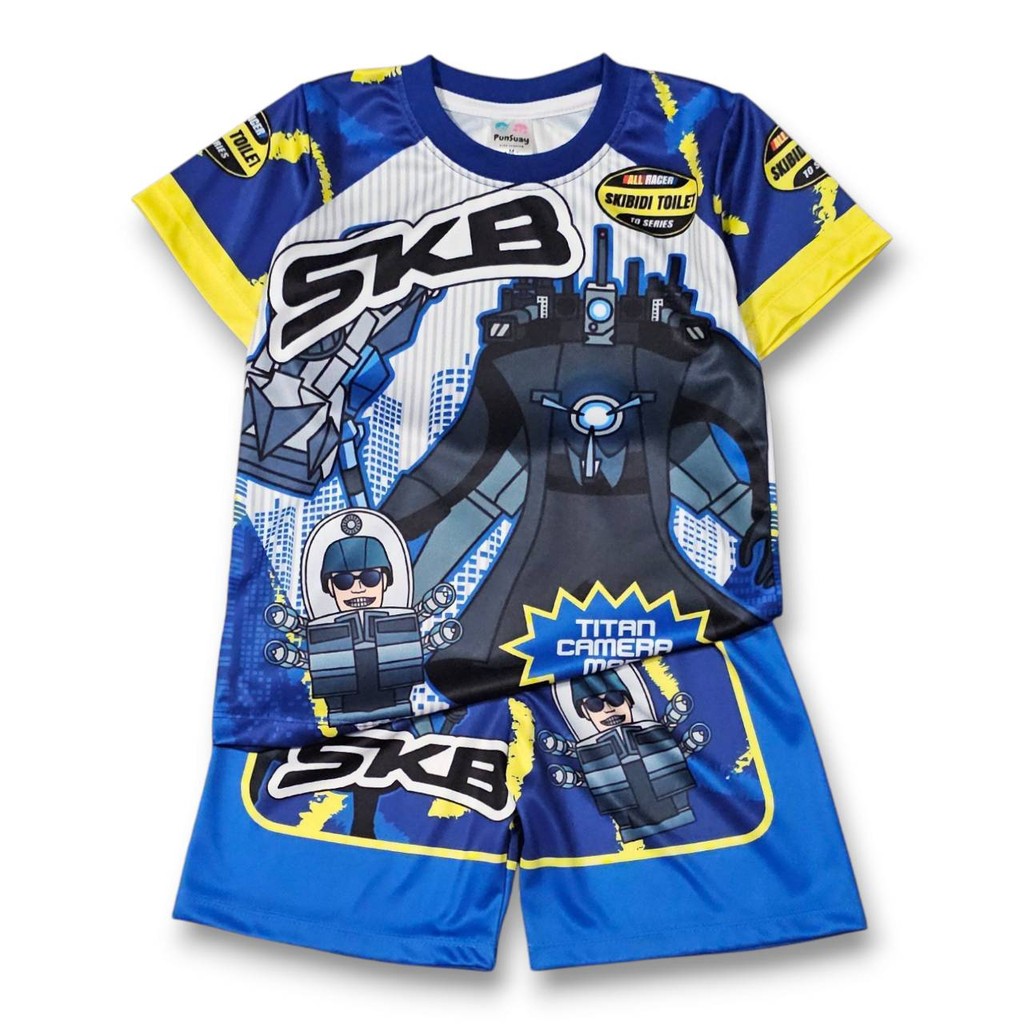 (M913#13) ชุดเด็ก เสื้อแขนสั้น+กางเกงขาสั้น ผ้าไมโครเกรดA ลายคาเมร่าแมน เสื้อผ้าเด็ก ชุดเด็กแฟชั่น ชุดเด็กลายการ์ตูน