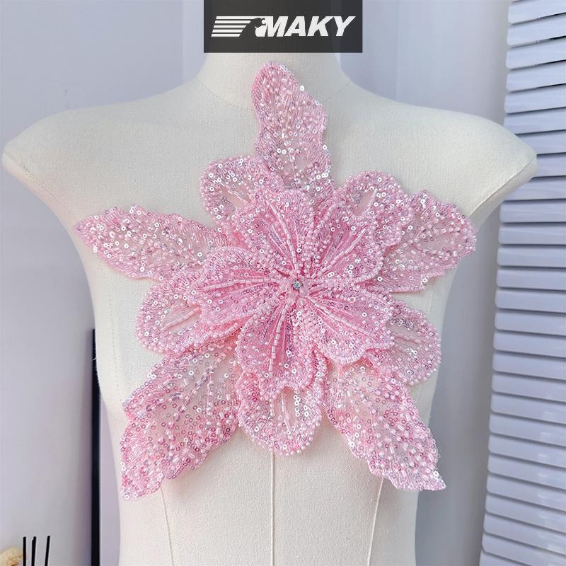 Llph เลื่อมลูกปัดดอกไม้คอ Applique ลูกไม้สีขาวปัก Patch Corsage DIY ตกแต่งชุดแต่งงานเสื้อผ้าอุปกรณ์เ