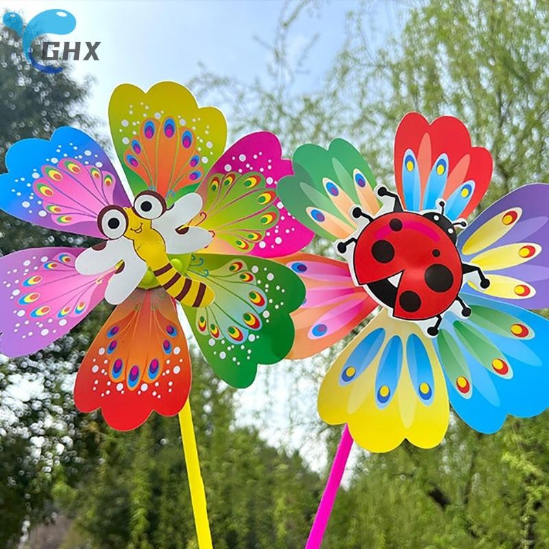 Blowgentlywind 1 ชิ้นการ์ตูนดอกไม้รูปแมลงมือถือ Windmill บ้านสวนตกแต่ง Wind Spinner Whirlig Yard Decor กลางแจ้งของเล่นเด็ก BGW