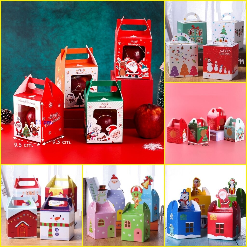 กล่องคุกกี้ แพ็ก 10 ใบ คละลาย Xmas กล่องขนม ของชำร่วย