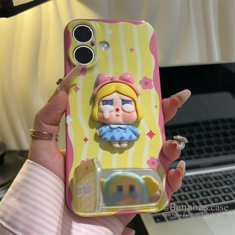 ใช้งานร่วมกับiPhone 16 15 14 13 12 11 Pro Max X Xr Xs Max 7 8 Plus SE2020 เคสโทรศัพท์ 3D DIYการ์ตูนสีชมพูBowCryสาวแมว + Mioorขาตั้งคู่Blingฝาครอบโทรศัพท์ใส