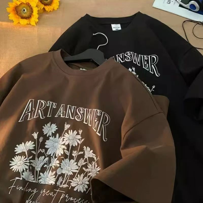 🌷Su.Tee🌷เสื้อยืด oversize ลายพิมพ์แฟชั่น ผ้าCotton 100% ใส่สบาย เสื้อกีฬา สไตล์เกาหลี 'ARTANSWER Flowers'