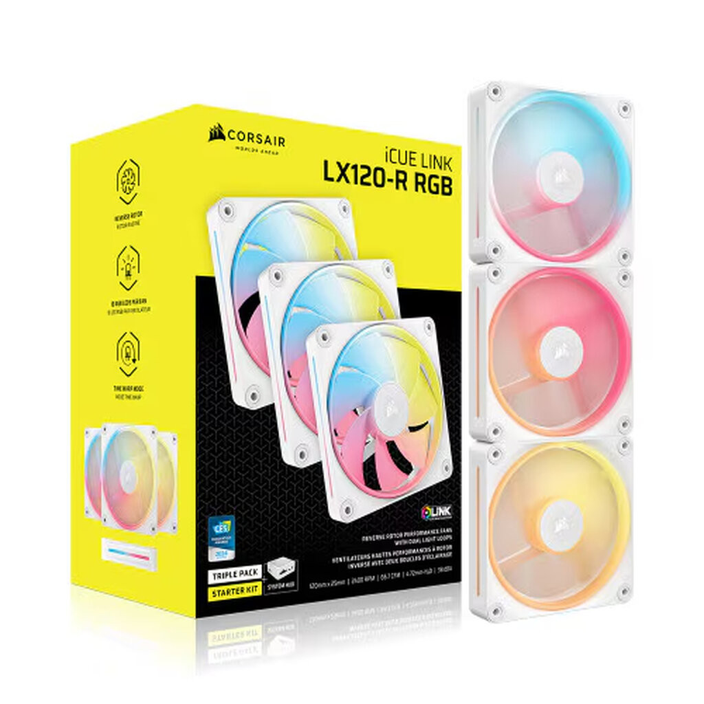 FAN CORSAIR iCUE Link LX120-R RGB White 3x120mm Reverse Blade Triple Pack With System HUB Controller