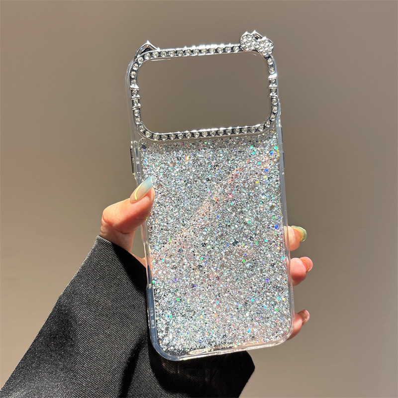 Sparkling Silverโปร่งใสDropกาวเคสโทรศัพท์สําหรับiPhone 11 12 13 14 15 16 17 Pro Max Plus 16E Airปลอกง่ายสําหรับiPhone13case