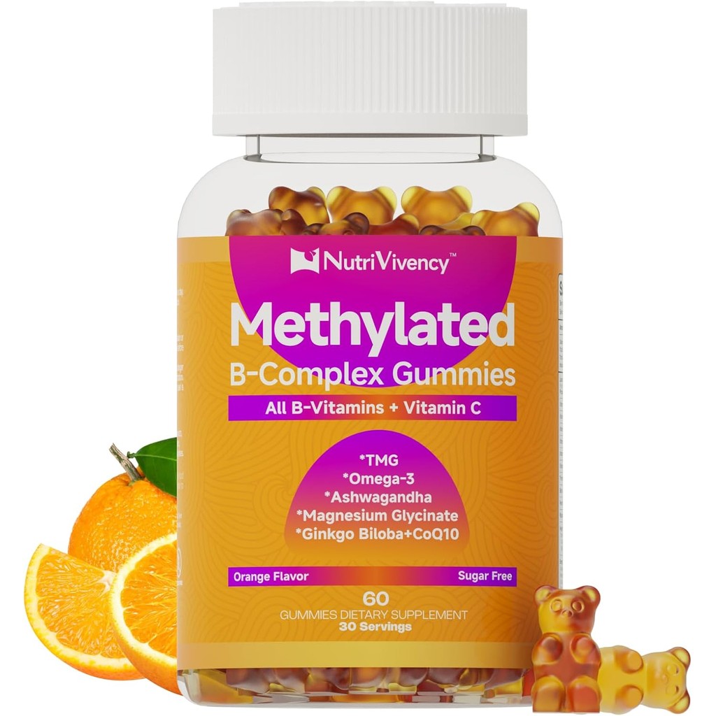Methylated Vitamin B Complex Gummies, All B Complex Vitamins สําหรับ Wn Men, with ga-3, Ashwagandha,