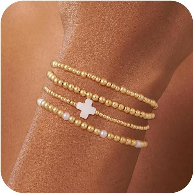 Bracelets for Women, Waterproof 14K Gold/Silver Plated Stackable Bracelets for Women Non Tarnish Tre