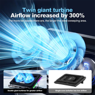 YOOGOO แล็ปท็อปคูลเลอร์ RGB พัดลมเทอร์โบทรงพลัง Infinitely Variable Speed Cooling Pad LED ปรับได้ คอมพิวเตอร์ 13-17 นิ้ว