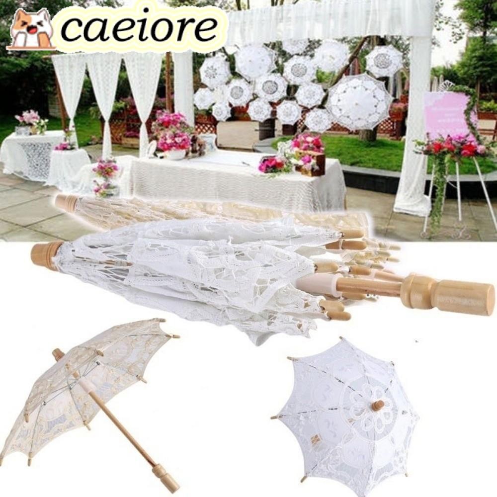 CAEIORE ร่มสาวดอกไม้, 26/31/43/53 ซม.เย็บปักถักร้อยลูกไม้ร่มกันแดดร่ม,วินเทจผ้าฝ้ายลูกไม้เด็กร่มกันแดดเจ้าสาวของขวัญแต่งงาน