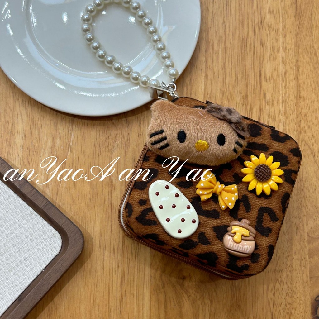 [ขายร้อน] สไตล์ใหม่สาวร้อน y2k เสือดาวพิมพ์ kitty เครื่องประดับแหวนสร้อยคอต่างหูกล่องเก็บ Travel ins