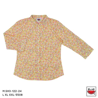 เสื้อแตงโม (SUIKA) - เสื้อคอปกผ่าหน้าแขนสามส่วน (ผ้าป่านมัสลิน) (M.SH3-122 330)