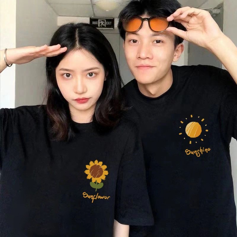 เสื้อยืด เสื้อคู่รักชายหญิงเกาหลี oversize สกรีนลายน่ารัก สวมใส่สบาย สกรีนลายดอกทานตะวัน กับ พระอาทิตย์ - รูปที่ 4