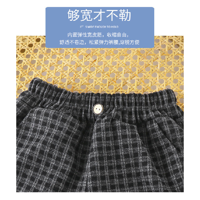 80-160กางเกงลายสก็อตขายาวสำหรับเด็กชายและเด็กหญิงฤดูใบไม้ผลิและฤดูใบไม้ร่วง กางเกงสไตล์โคมไฟสำหรับใส่เที่ยว - รูปที่ 5