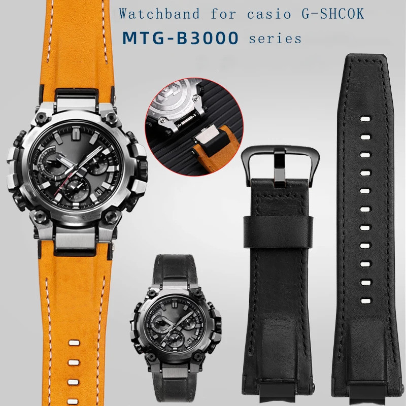 สร้อยข้อมือสําหรับ Casio MTG-B3000B MTG-B3000BD series อินเทรนด์ดัดแปลง cowhide ผ้าใบ quick release 