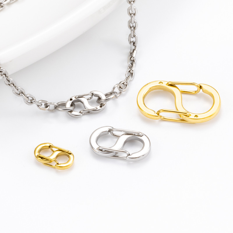 หัวเข็มขัดสปริงรูปตัว S และ 8 แบบสากล สำหรับสร้อยข้อมือและสร้อยคอมินิมอล ทำจากสแตนเลสขัดเงางาม พร้อม