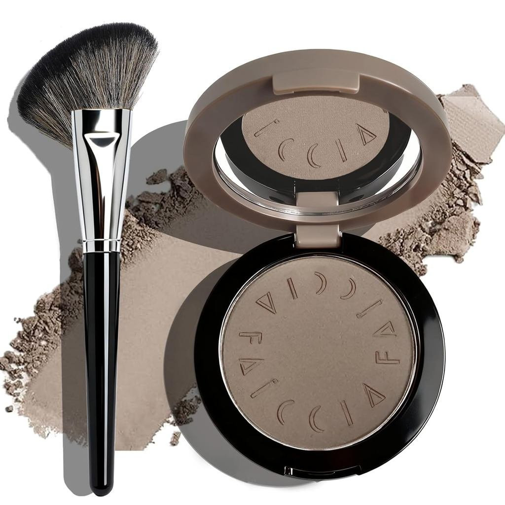 แผ่นคอนทัวร์เย็นพร้อมกระจก,แป้งคอนทัวร์ Taupe เหมาะสําหรับสีผิวอ่อนโทนเย็น,คอนทัวร์จมูกด้วยแปรงผงบรอ