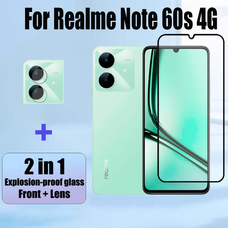 Realme Note 60s 2 in 1 กระจกนิรภัยป้องกันหน้าจอสําหรับ Realme หมายเหตุ 60x 60 50 70 80 4G 9D ฟิล์มป้