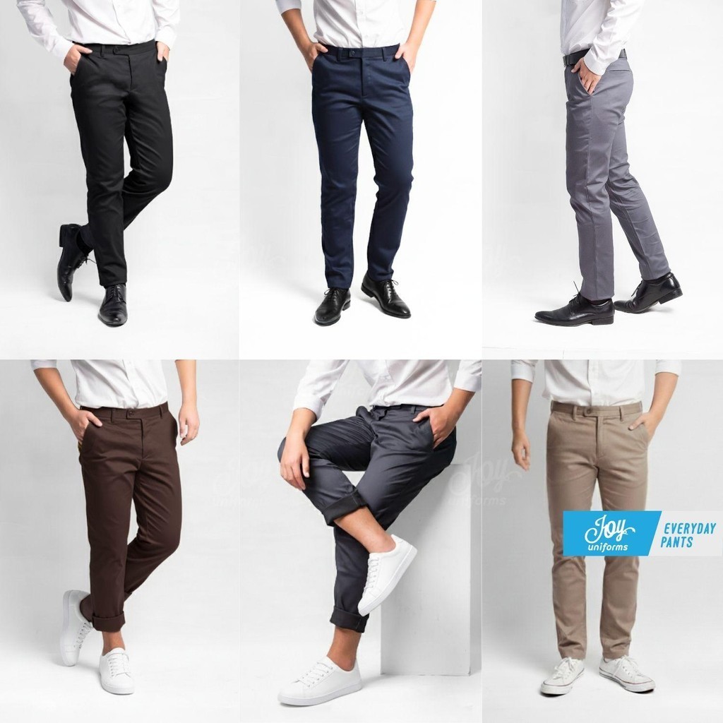 กางเกงสแล็ค ขากระบอกเล็กผ้ายืด มี 6 สี ดำ, กรม, กากี, เทาเข้ม, เทาอ่อน, น้ำตาล ขนาดเอว 28-48 นิ้ว