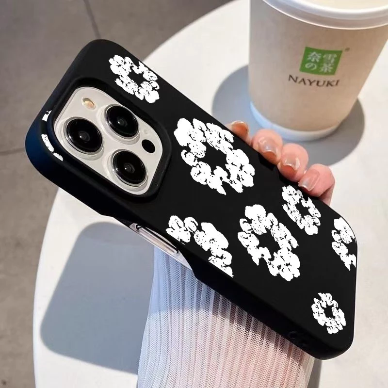 ดอกไม้พิมพ์เหมาะสําหรับ iPhone 12 ProMax เคสครึ่งฝาครอบ 16 Pro Max 14 11 Pro 15 Pro 17 13 XR 17 ProMax กันกระแทก Soft Scratch-Resistant Case