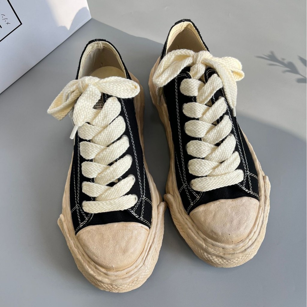Mihara Kangyu เปิดยิ้มละลายรองเท้า mmy Lace-Up Distressed ผ้าใบรองเท้าผ้าใบหนา Soled