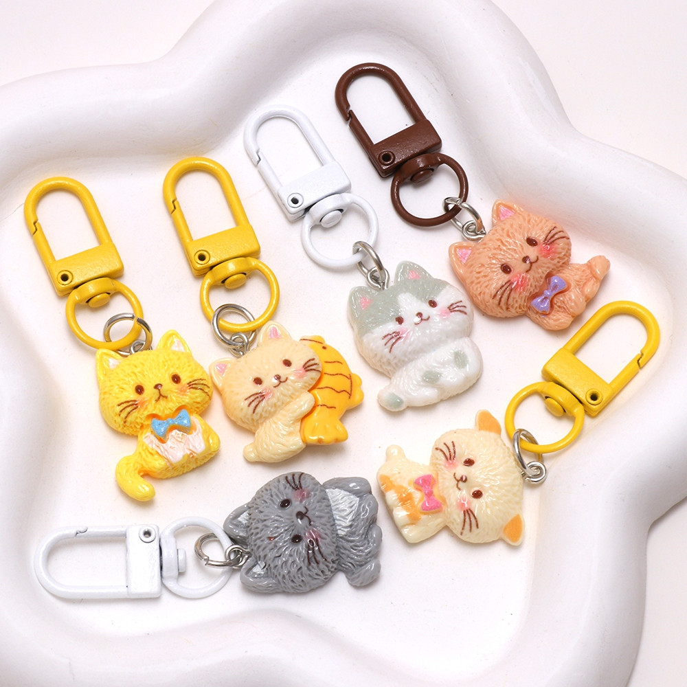 สัตว์น่ารักจี้พวงกุญแจเรซิ่น Kawaii แมวพวงกุญแจกระเป๋าเป้สะพายหลัง charm ของขวัญสําหรับ DIY