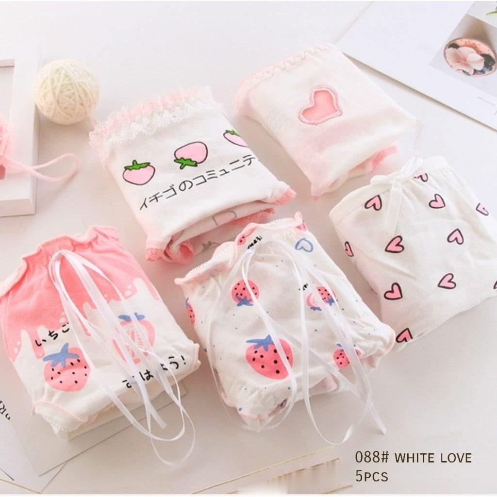 YR 3M 5PCS UNDERWEAR 088 UNDIES TM THREE M WHITE LOVE SERIES 5PCS แฟชั่นชุดชั้นในสตรีชุดชั้นในยืดหยุ