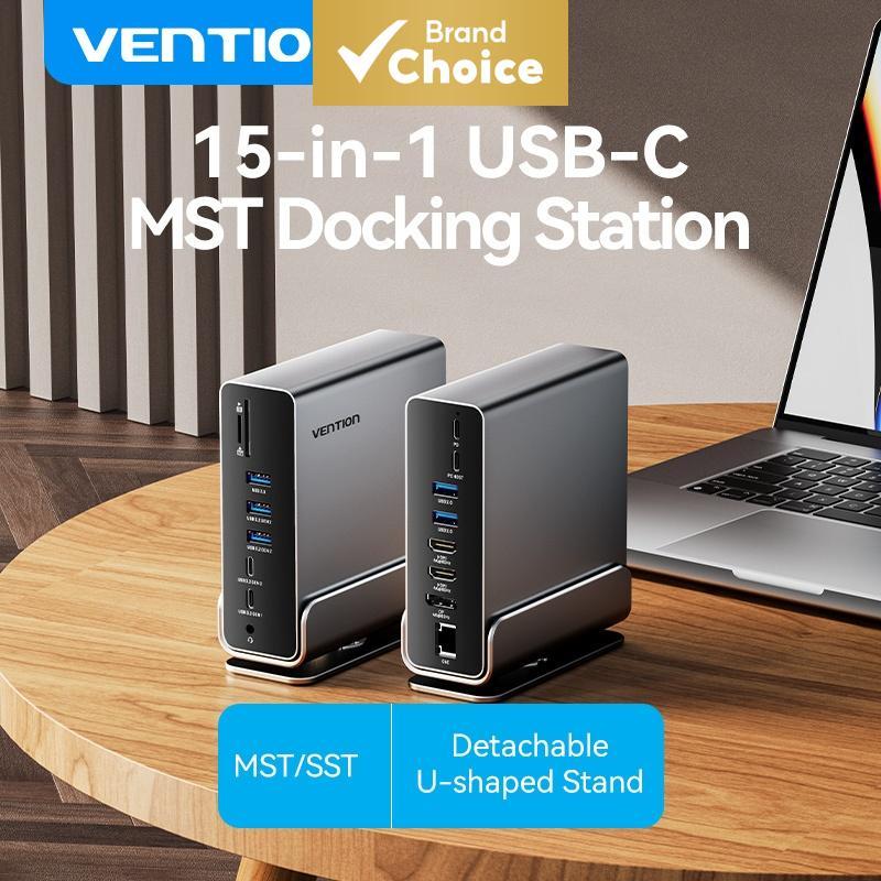 Vention 15-in-1 USB-C Dock เชื่อมต่อจอ 4K HDMI/DP, พอร์ต RJ45, ช่องอ่าน SD/TF, เร็ว 10Gbps, สําหรับ MacBook และแล็ปท็อปอื่นๆ