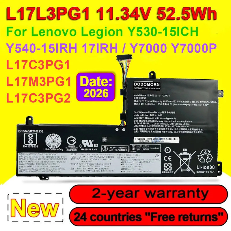 L17L3PG1 L17C3PG1 L17M3PG1 แบตเตอรี่สําหรับ Lenovo Legion Y530-15ICH Y540-15IRH/17IRH Y730 Y740 Y700