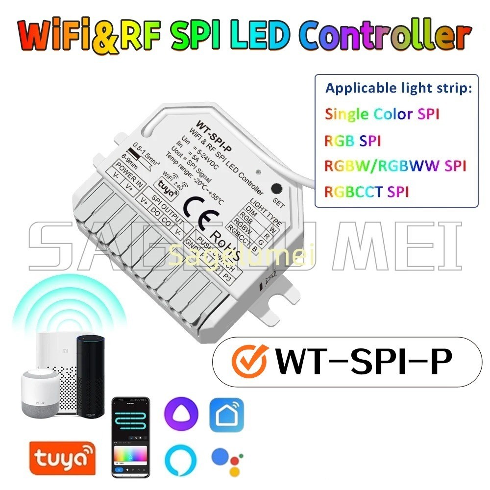ใหม่ WT-SPI-P Tuya WiFi RF SPI LED Controller Skydance เดี่ยวสําหรับสี RGB RGB RGBCCT RGBW SPI LED S