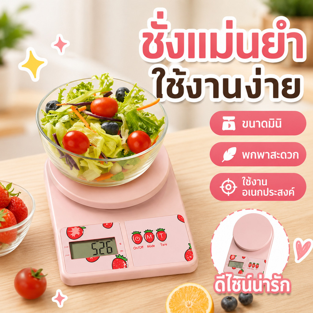 ตาชั่งดิจิตอล ตาชั่งอาหาร เครื่องชั่งอิเล็กทรอนิกส์ แม่นยำสูง จอแอลซีดี พกพา ครัว เบเกอรี่